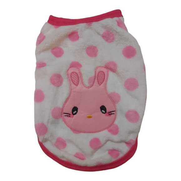 Dog/Cat Faux Fur White Sweater with Pink Polka Dots and Pink Bunny Head - Size M - Picture 1 of 7